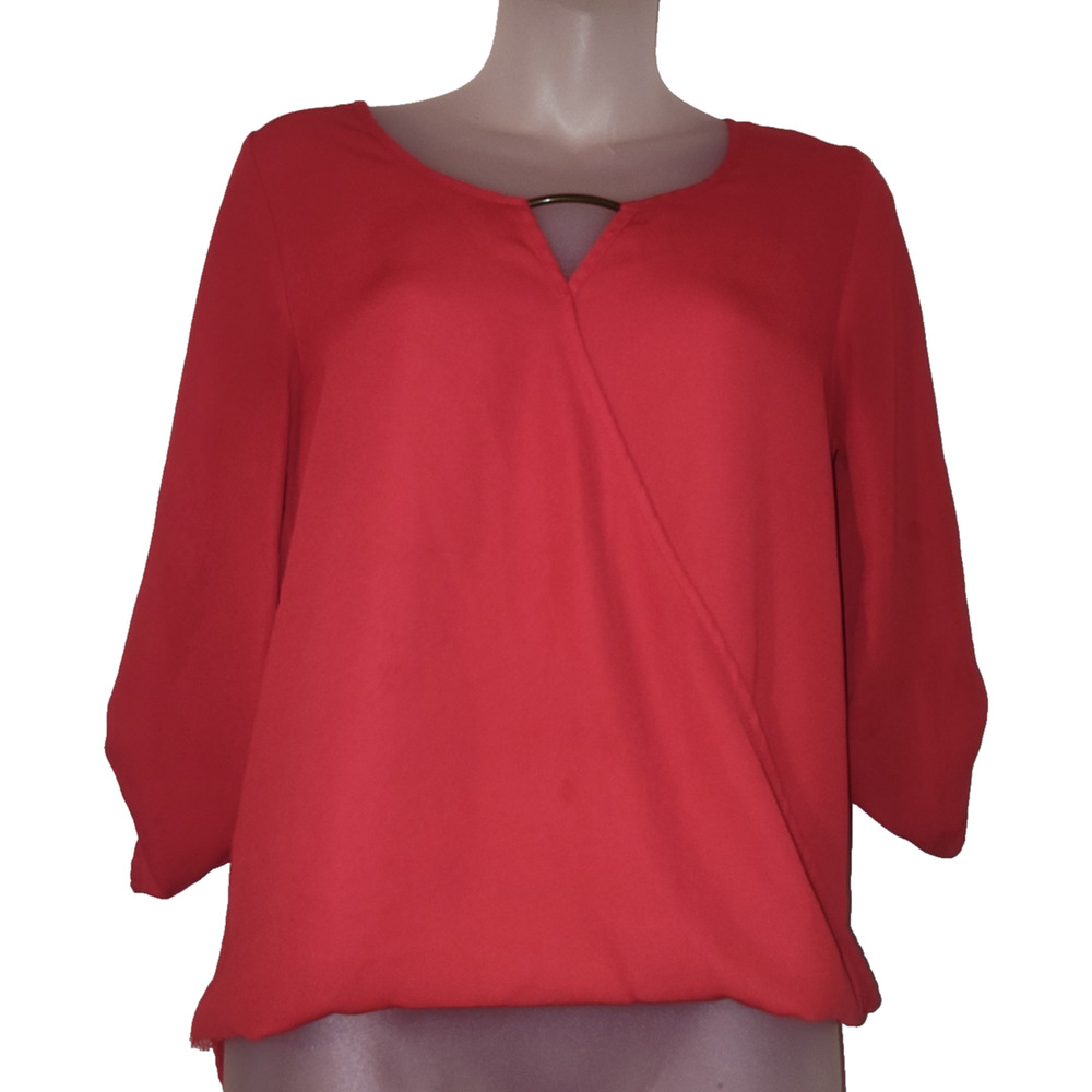 Active USA Women’s Red V Neck Long Sleeve Blouse Size S BG15